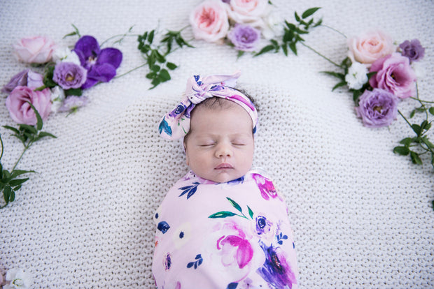 Snuggle Hunny Kids  Floral Kiss Snuggle Swaddle & Topknot Set