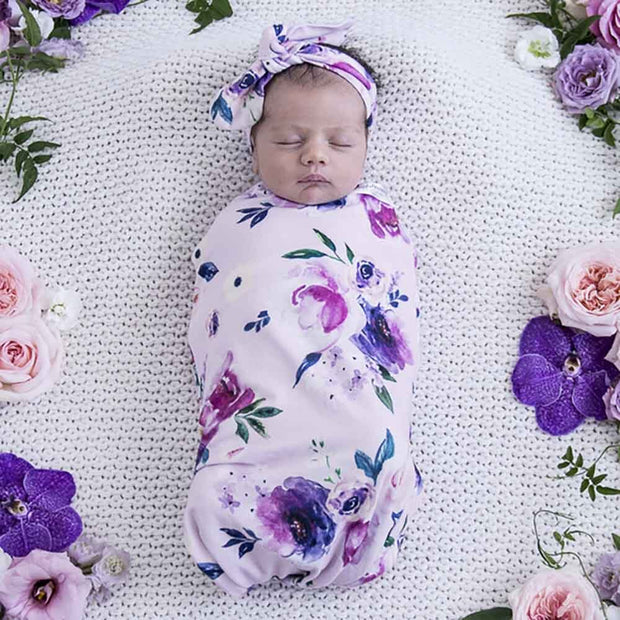 Snuggle Hunny Kids  Floral Kiss Snuggle Swaddle & Topknot Set