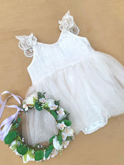 A Little Lacey Enchanted Angel  Baby Girls Tutu Dress - Ivory