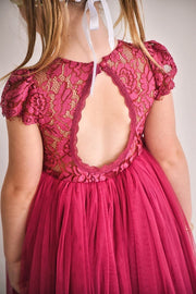 A Little Lacey Serenade Girls Magenta Lace Dress