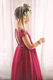 A Little Lacey Serenade Girls Magenta Lace Dress