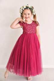 A Little Lacey Serenade Girls Magenta Lace Dress