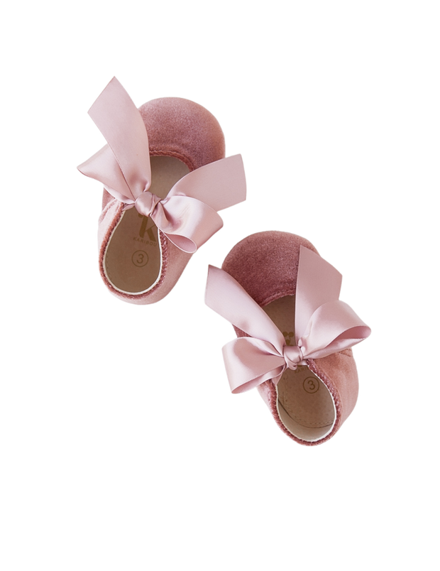 Karibou Victoria Velvet Baby Mary Jane Shoes - Vintage Rose