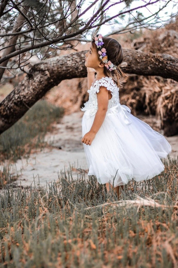 A Little Lacey Layla Girls White Tutu Dress