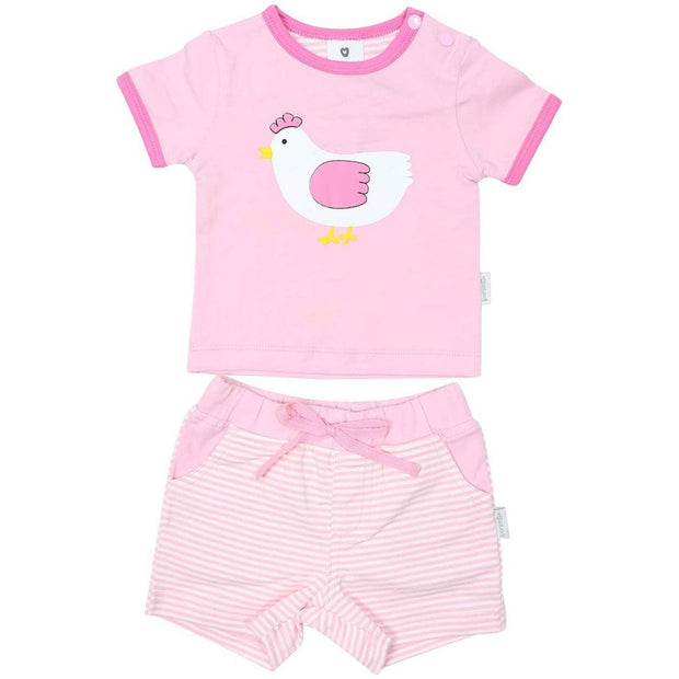 Korango Girls Hen Pink & White Summer 2 Piece Pyjama Set