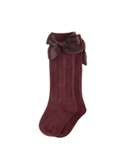 Karibou Luxe Knee-High Socks with Satin Bow in Plum