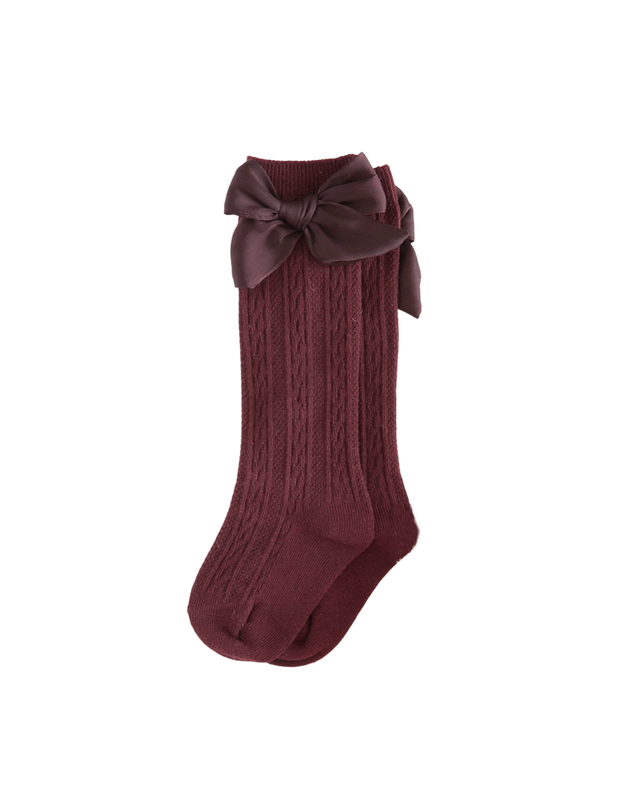 Karibou Luxe Knee-High Socks with Satin Bow in Plum