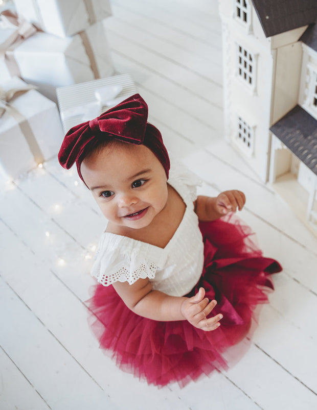 Karibou Oversized Bow Velour Baby Headband - Cherry Red