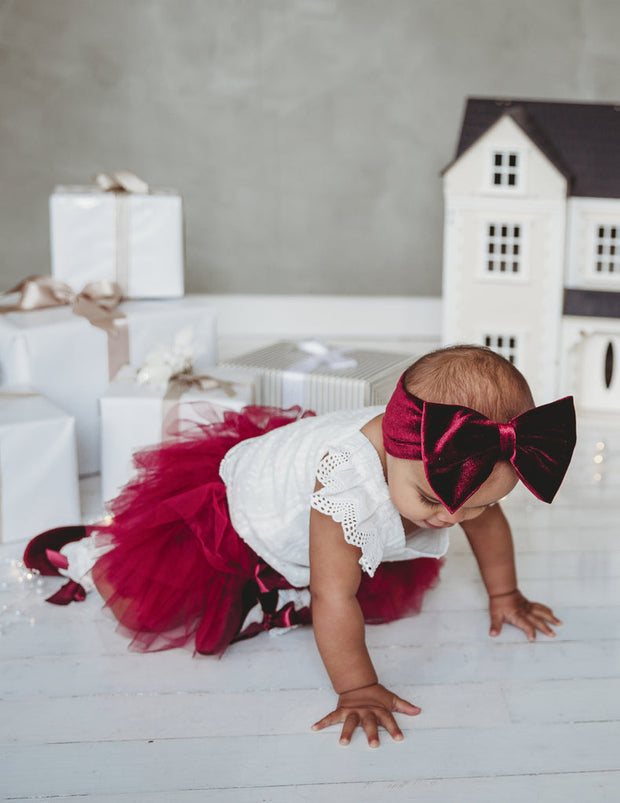 Karibou Oversized Bow Velour Baby Headband - Cherry Red