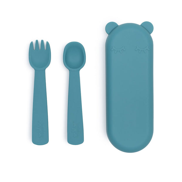 We Might Be Tiny Feedie Fork & Spoon Set - Blue Dusk