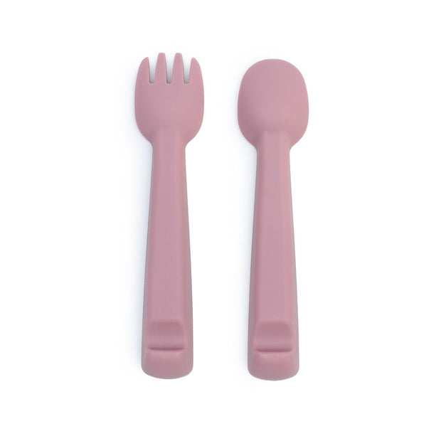 We Might Be Tiny Feedie Fork & Spoon Set - Dusty Rose