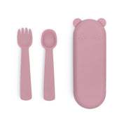 We Might Be Tiny Feedie Fork & Spoon Set - Dusty Rose