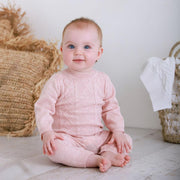 Jujo Baby Fine Cable Onesie Blush Pink