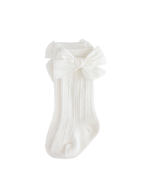 Karibou Luxe Knee-High Socks with Satin Bow in White