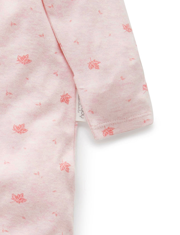 Purebaby Pale Pink Leaf Zip Growsuit