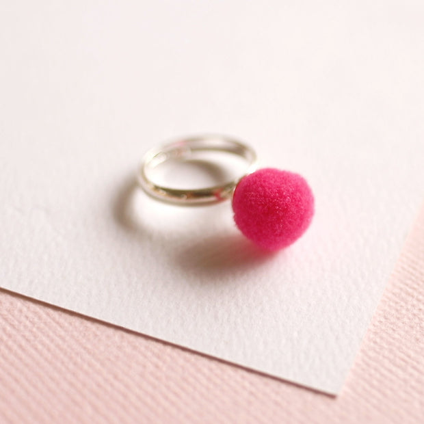 Lauren Hinkley Australia Pom Pom Rings  (Adjustable Size) Hot Pink
