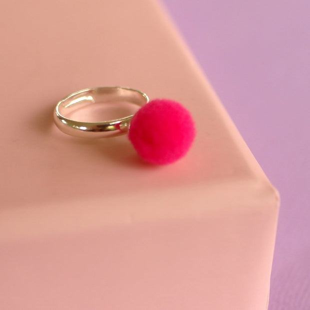 Lauren Hinkley Australia Pom Pom Rings  (Adjustable Size) Hot Pink