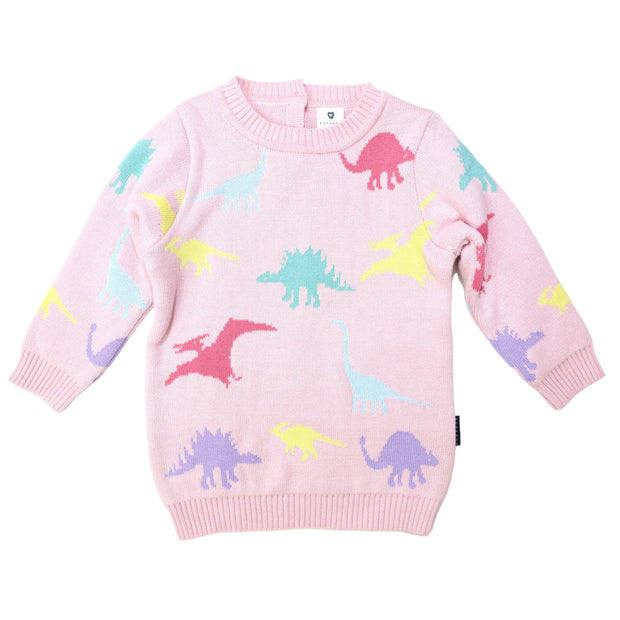 Korango Oversized Knit Sweater with Dinosaur Design Pink