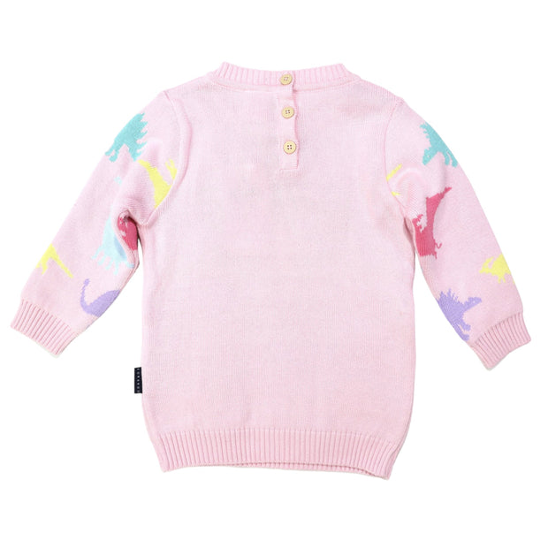 Korango Oversized Knit Sweater with Dinosaur Design Pink