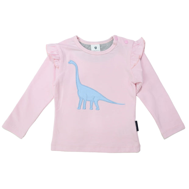 Korango Girls Long Sleeve Pink Top with Brachiosaurus Applique