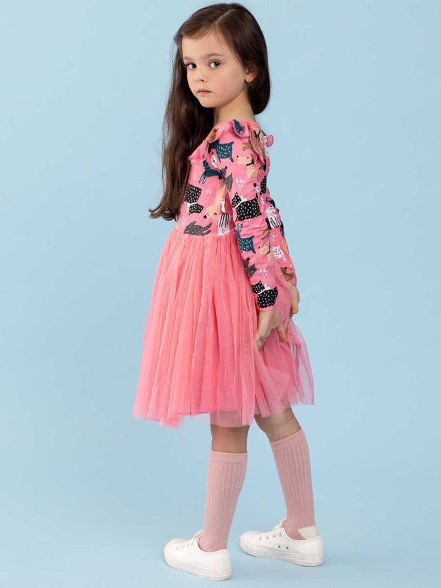 Oobi Ariel Pink Dog Long Sleeve Dress