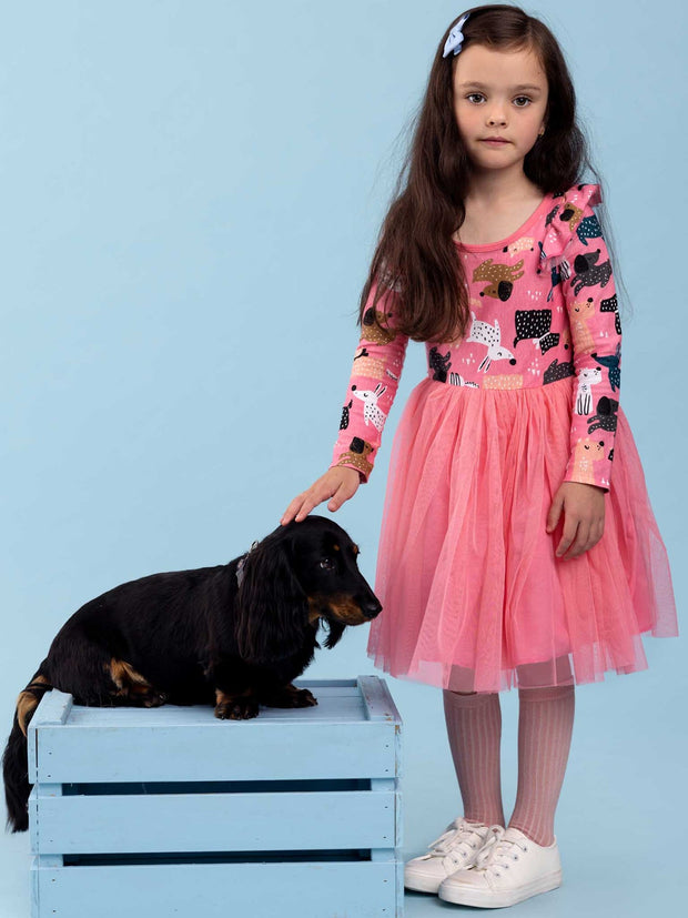 Oobi Ariel Pink Dog Long Sleeve Dress