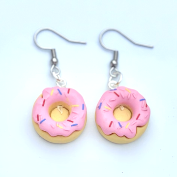 Sweet As Sugar Jewellery Donut Dangle Earrings - Strawberry Glazed