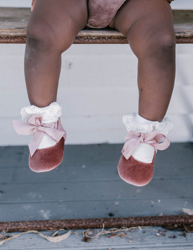 Karibou Victoria Velvet Baby Mary Jane Shoes - Vintage Rose