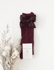 Karibou Luxe Knee-High Socks with Satin Bow in Plum