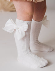 Karibou Luxe Knee-High Socks with Satin Bow in White