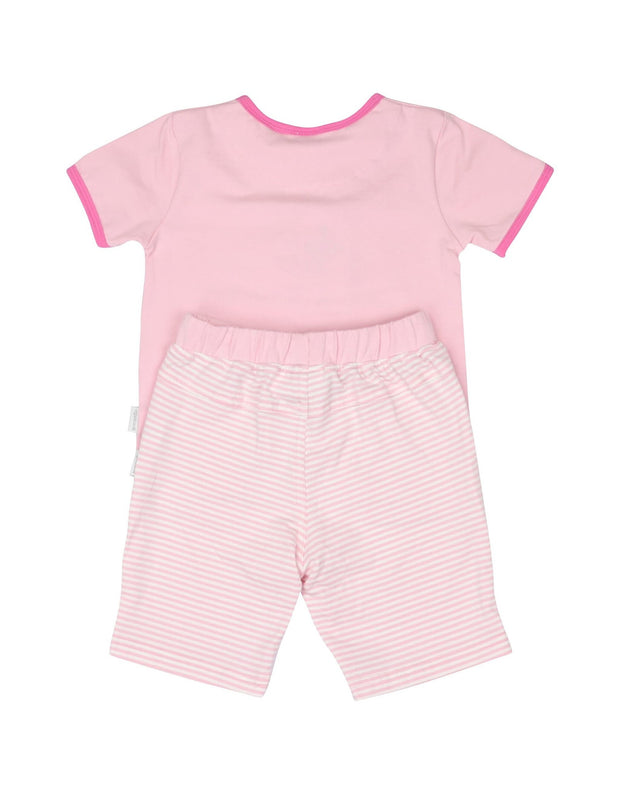 Korango Girls Hen Pink & White Summer 2 Piece Pyjama Set