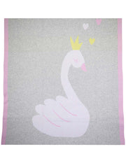 Korango Baby Girls Swan Princess Knit Blanket Grey Marle/Pink