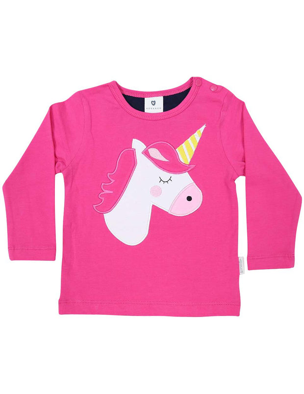 Korango Girls Standing out from the Crowd Pink Long Sleeve Tshirt Unicorn Applique