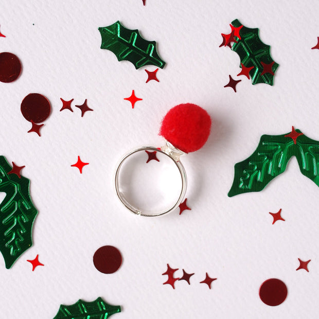 Lauren Hinkley Australia Red Christmas Pom Pom Ring (Adjustable Size)
