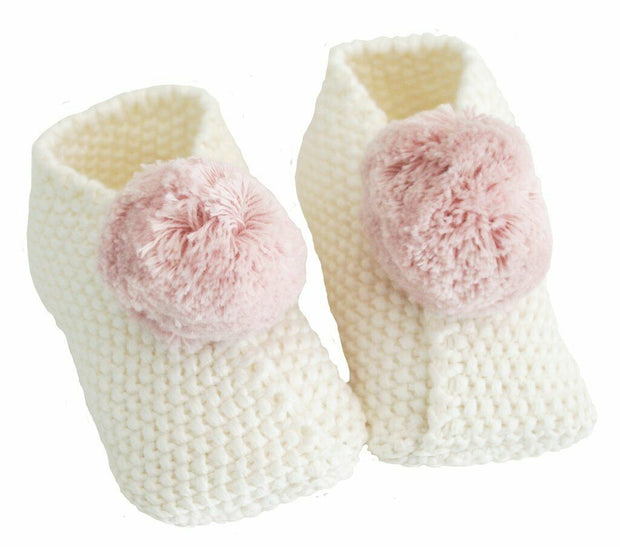 Alimrose Baby Pom Pom Slippers - Ivory & Pink Booties