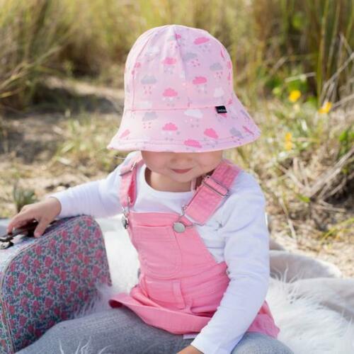 Bedhead Hats Toddler Bucket Hat with Strap Pink - Clouds UPF 50+