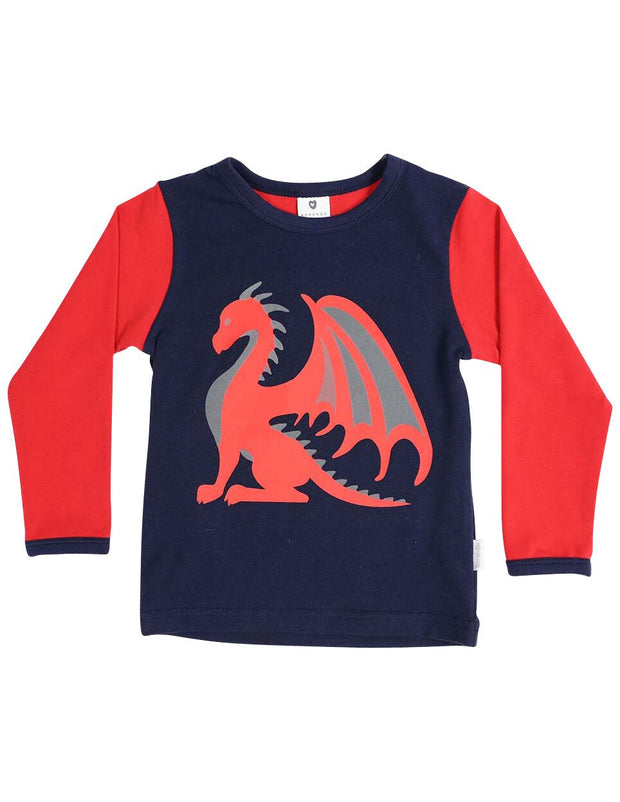 Korango Boys Dragon Long Sleeve Print Tee Red/Navy